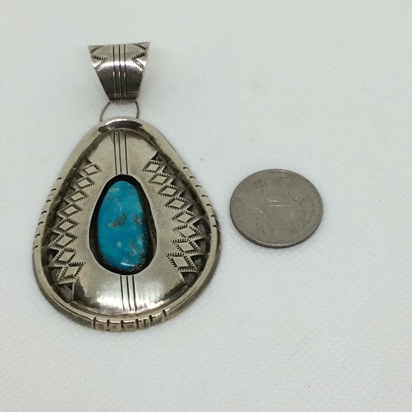 Nice turquoise pendant sterling tt signed - Picture 3 of 6